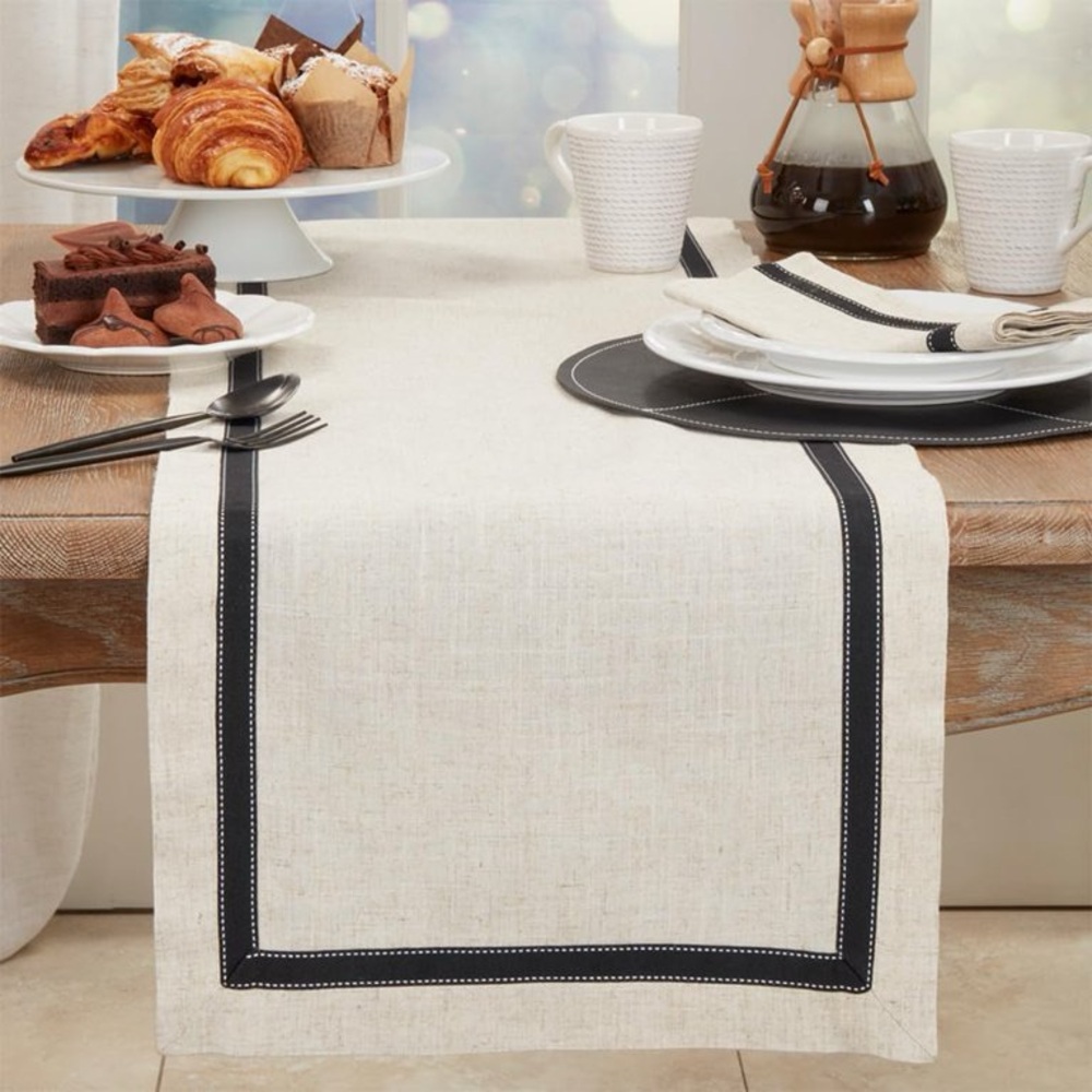 Sophisticated Cream and Black Table Runner 16x72